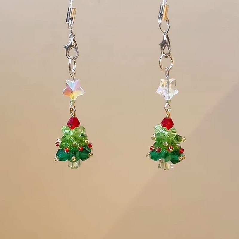 Colorful Crystal Christmas Tree Phone Charm Accessories Glass Beads Keychain Creative Decorative Alloy Phone Case