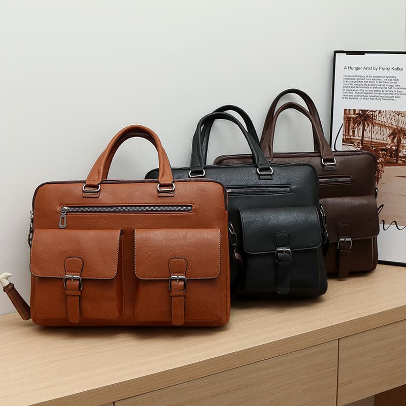 Men's Business Casual Crossbody Computer Bag Multifunctional Briefcase Pocket Single Shoulder Bag PU Material Commuter Style