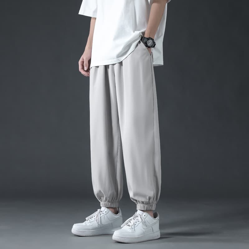 Men's Summer Ice Silk Work Pants, Loose Jogger Pants, Quick-Dry 9/10 Length Sports Pants, Plus Size Casual Pants Trendy