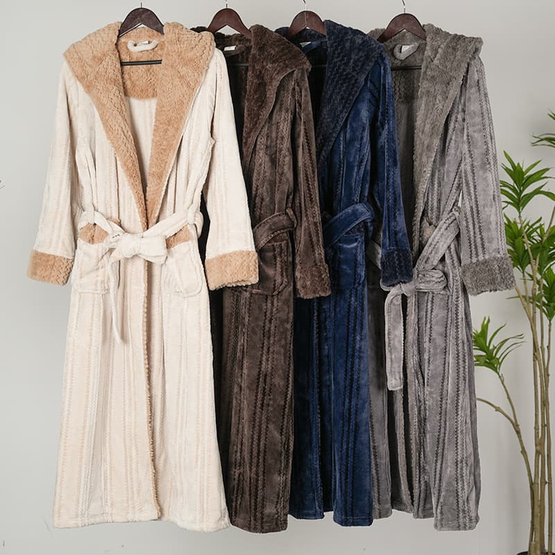 Customized cross-border autumn and winter bathrobes, large size nightgowns, jacquard velvet bathrobes, men's and women's robes, home wear, long nightgowns
