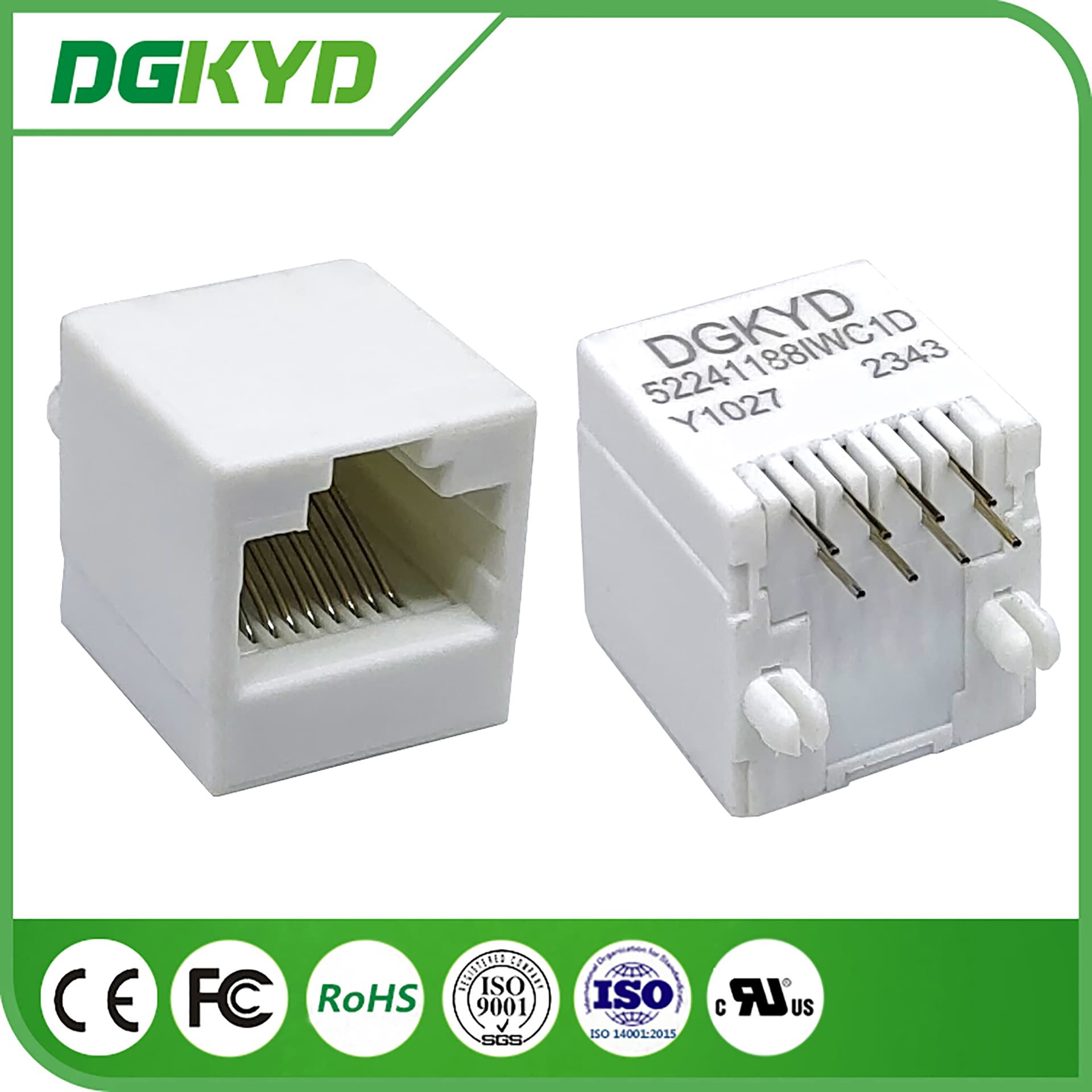 DGKYD52241188IWC1DY1027 8P8C RJ45 Connector Ethernet Port Socket No Light 180 Degrees