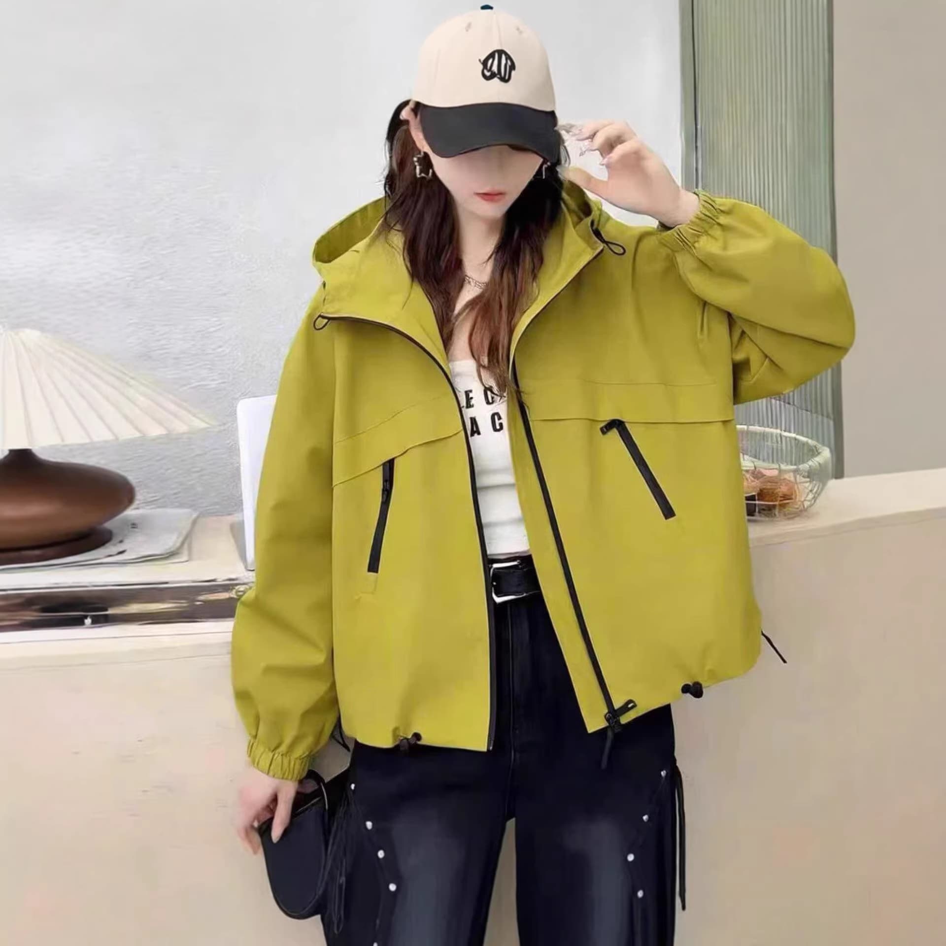 Casual Windbreaker Jacket for Women 2026 Spring/Autumn New Korean Style Loose Hooded Top Fashion Jacket Windproof