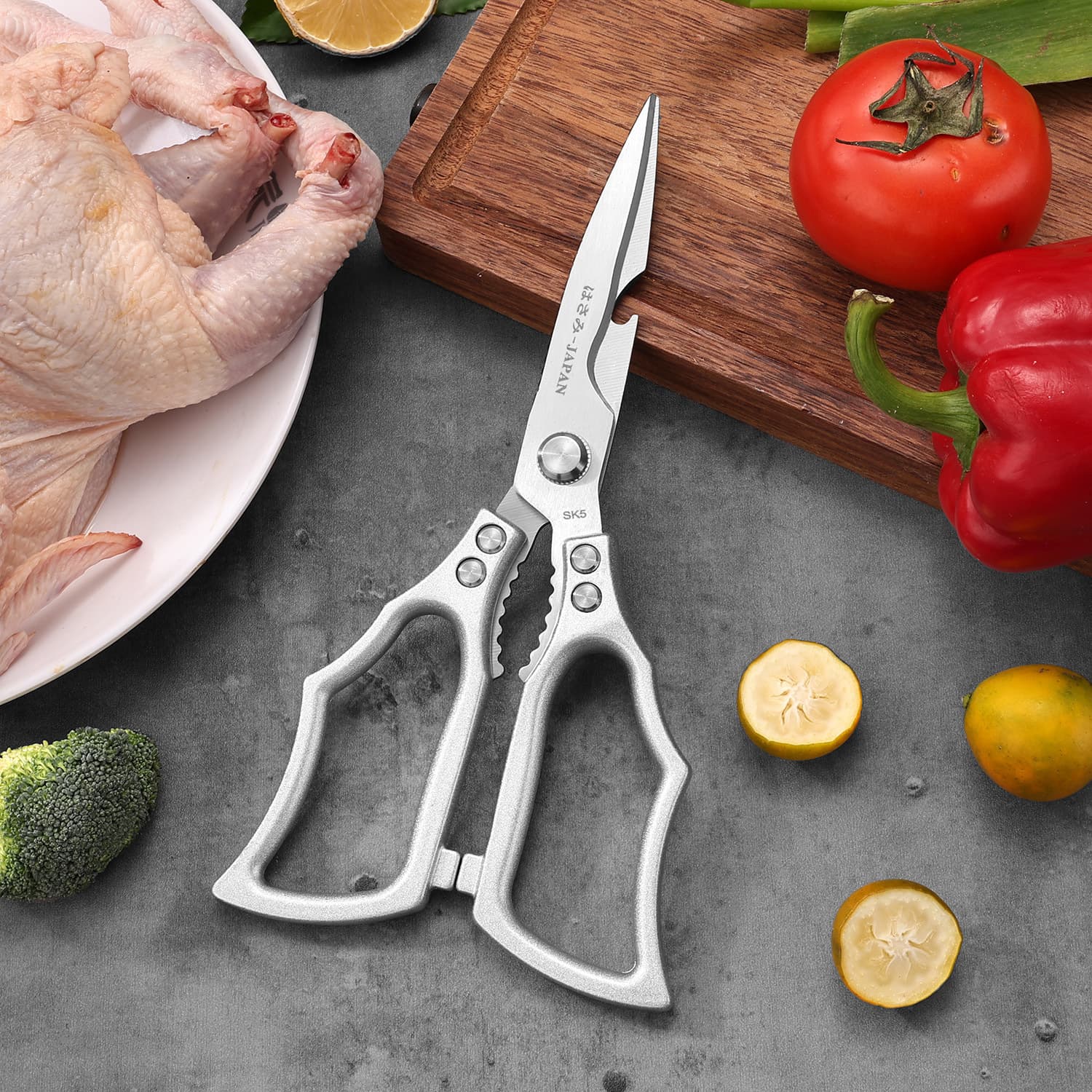 Household Multi-Function Poultry Shears Stainless Steel Kitchen Scissors for Cutting Chicken Bones, BBQ, and Outdoor Use
