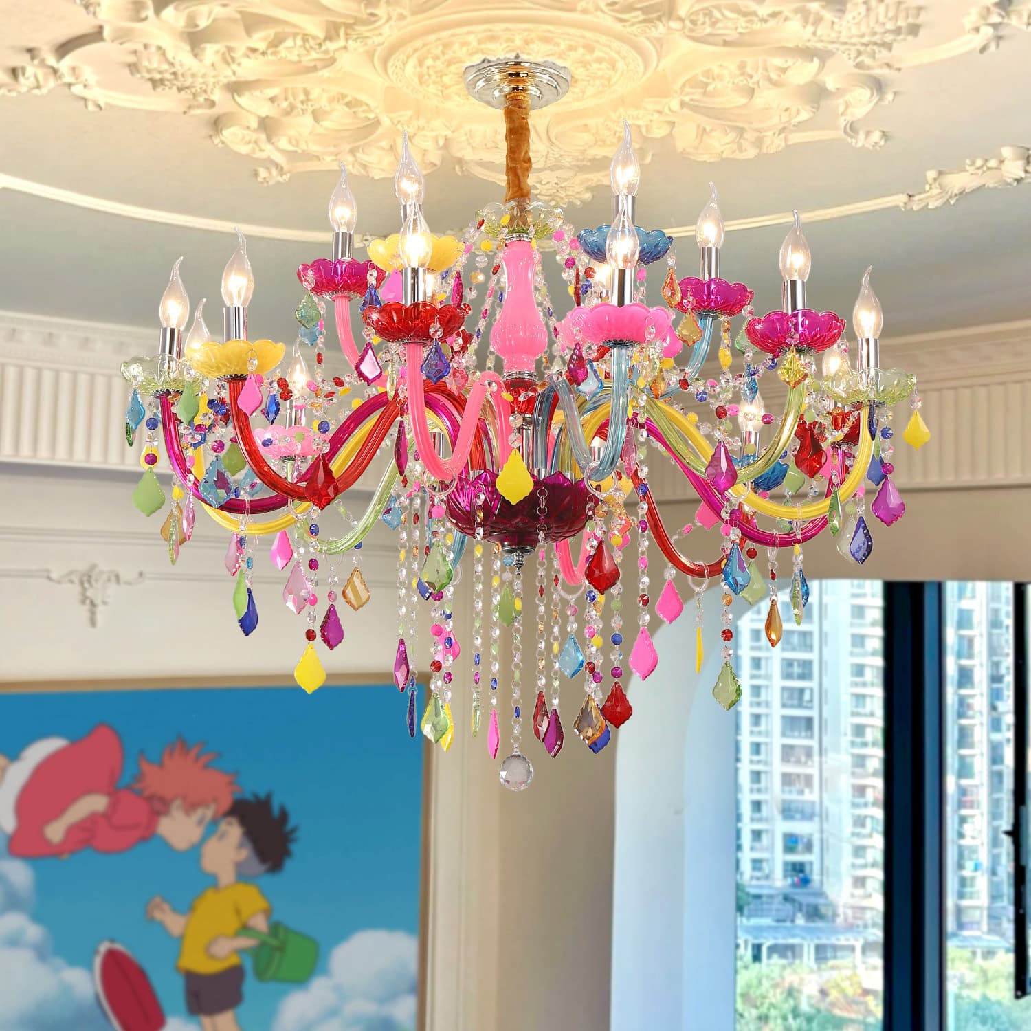European Kidsren's Room Chandelier Girl Princess Bedroom Lamp Creative Comic Coffee Internet Cafe Ktv Bar Colorful Crystal Lamp