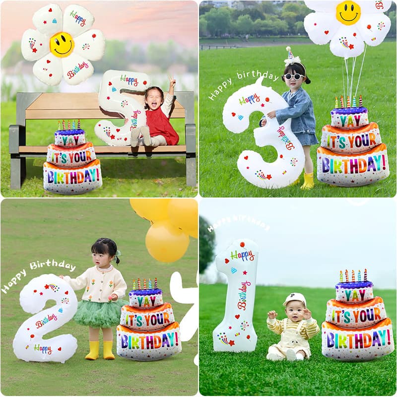 Birthday Number Balloons Decorations Scene Arrangement for Girls Boys Baby Children 2nd 3rd Party Atmosphere Props Photography