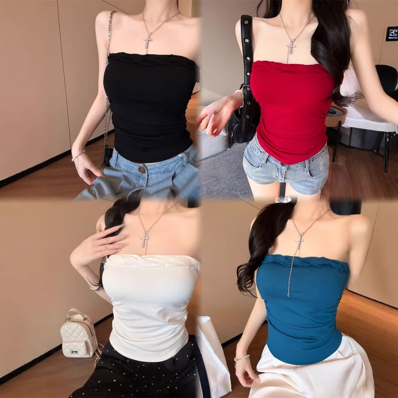 Pure and Sultry Off-Shoulder Twisted Knot Bustier Camisole with Padded Cups, Slimming and Sexy Inner Wear, Backless Fitted Top
