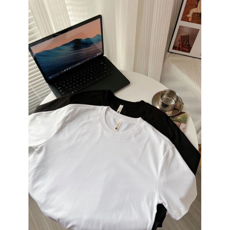 Cross-Border 2024 Summer New Simple Custom Logo New Blended Cotton High-Quality Casual T-Shirt, Slimming Short Trendy