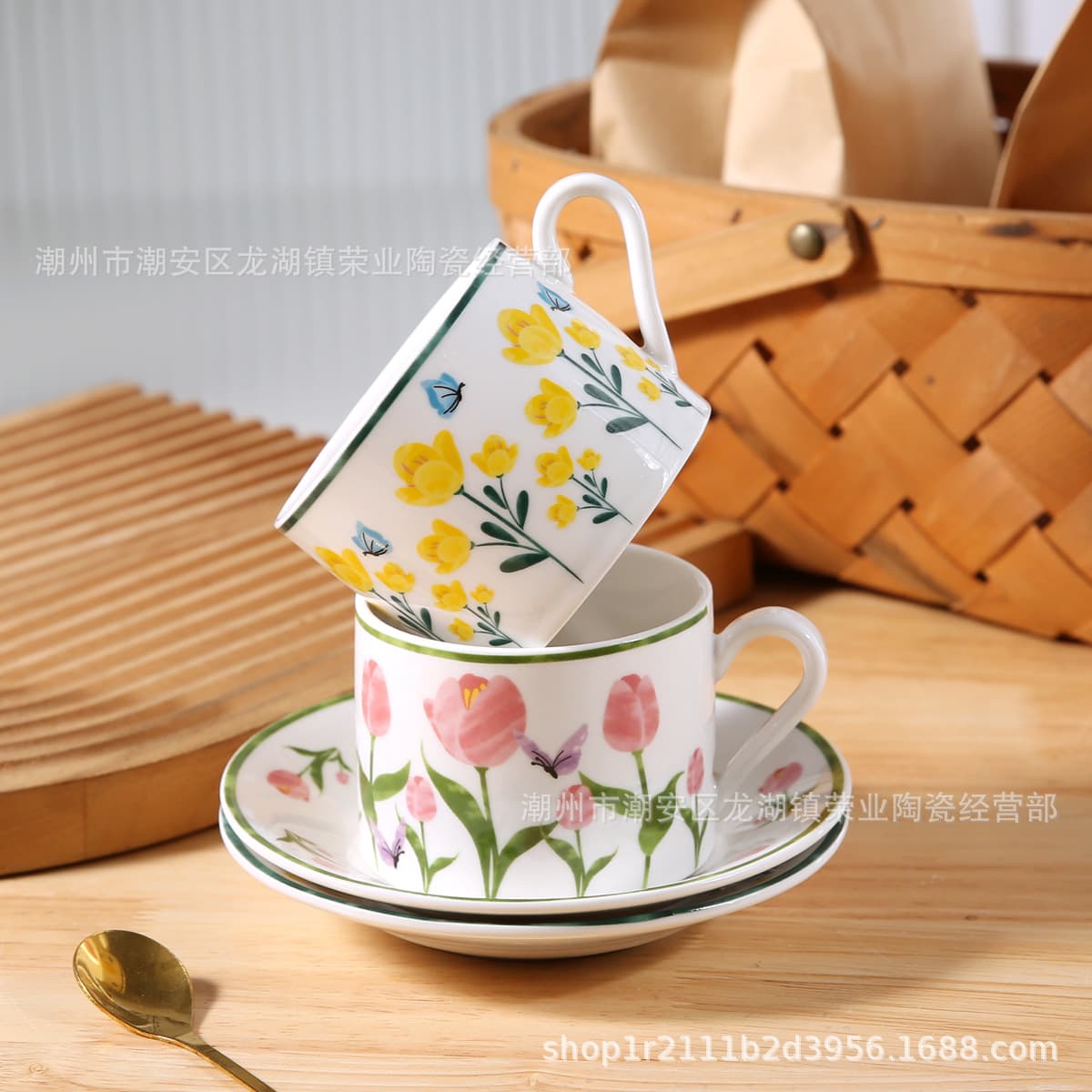 Spring Floral Collection Exquisite Tulip Coffee Cup and Saucer Set Gift for Birthday, Wedding Return Gift, Mother's Day, March 8th Gift