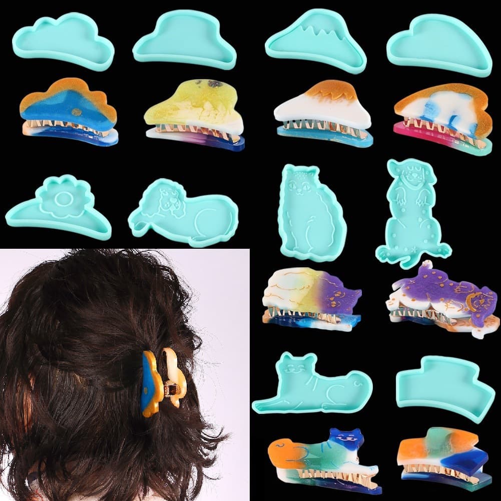 DIY Crystal Epoxy Resin Mold Creative Hair Clip Series Cloud Animal Flower Hairpin Claw Clip Mirror Silicone Mold