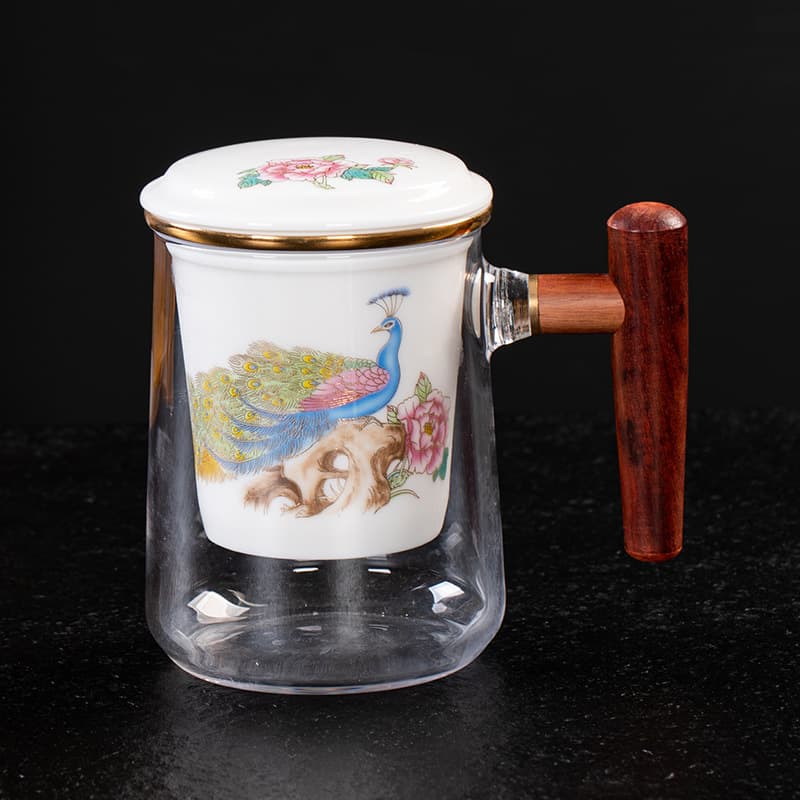 Cross-border Practical Tea Infuser Cup with Ceramic Inner Liner, Heat-resistant Glass Teacup, Business Gift, Customizable Logo