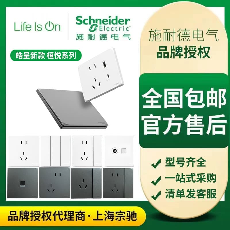 Schneider Socket Hengyue Matte Switch Panel Household Single Gang Dual-Control 86-Type Recessed Wall Socket with Switch