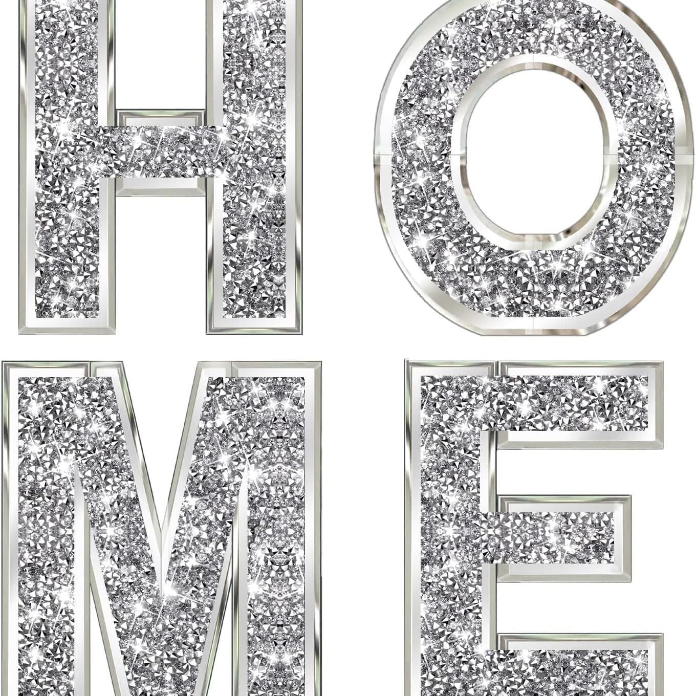 Glam Crystal Diamond Letters Silver Mirror Glass Home Decor