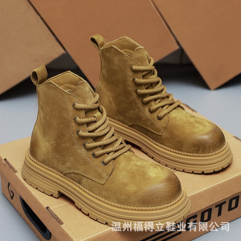 Retro Martin Boots Men's 2024 Autumn Short Boots Trendy Versatile Yellow Boots British Style Thick Sole Durable Work Boots