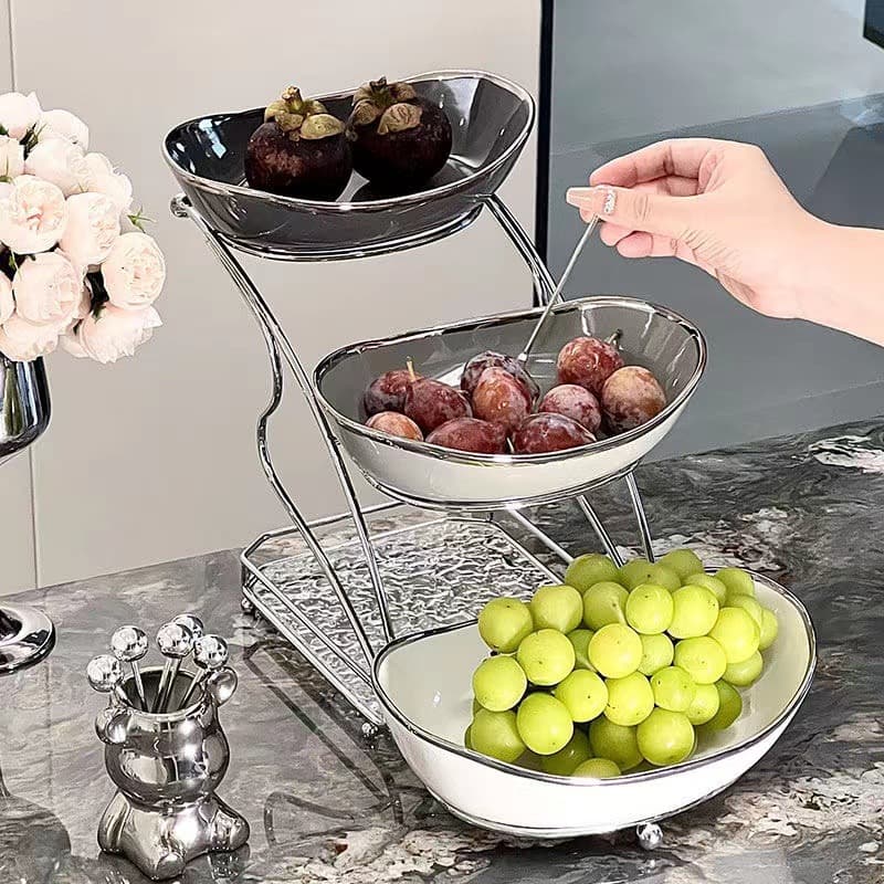Luxury Ceramic Multi-Layer Fruit Plate Set Premium Nut Dish Candy Tray Fashionable Living Room Tea Snack Plate Housewarming Gift