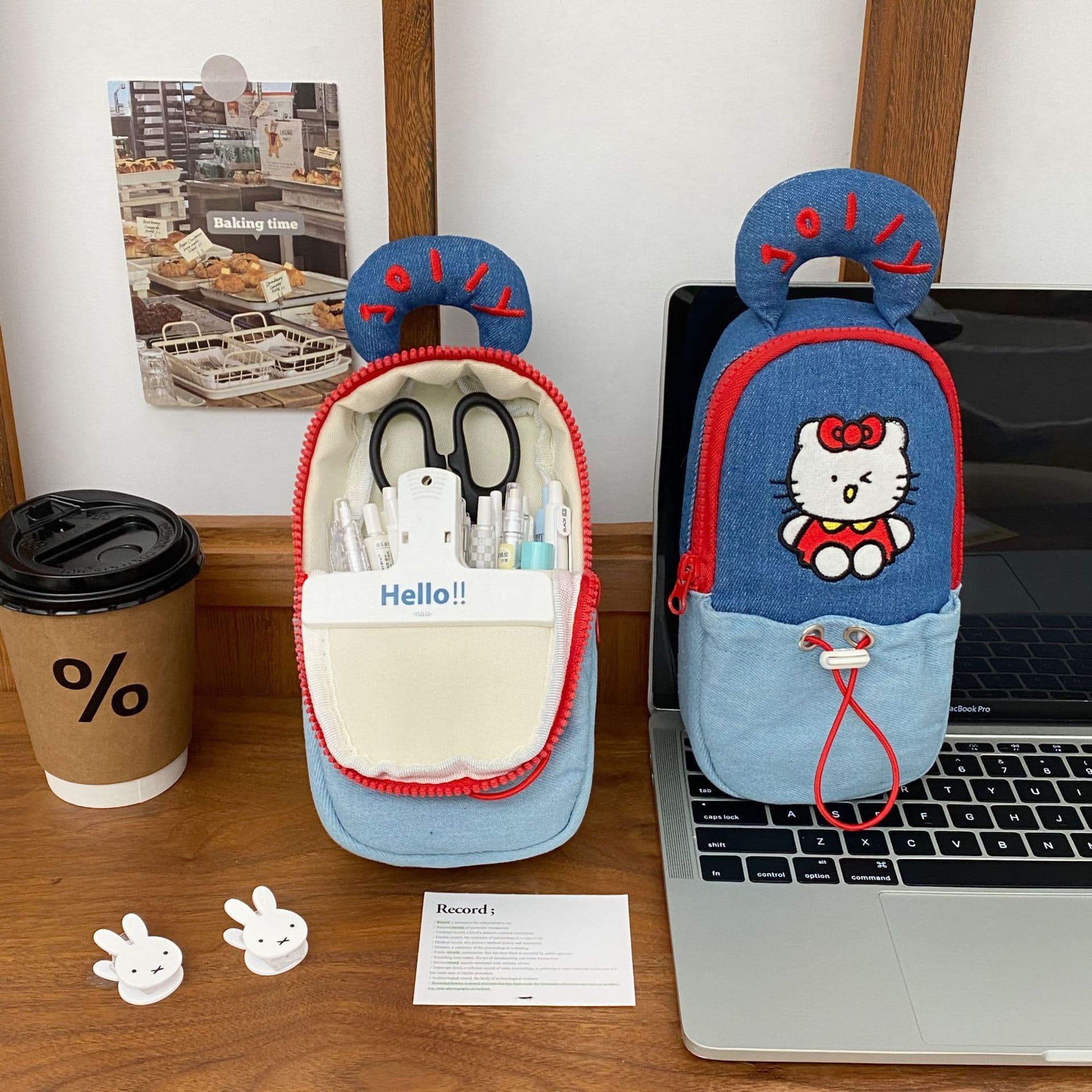 Original cartoon cat cowboy pencil case ins style high school student large capacity portable stationery box with standing stationery