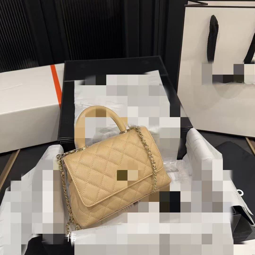 Classic Chanel-Style Caviar Leather Quilted COCO Chain Handbag, Fashionable Versatile Shoulder Crossbody Bag