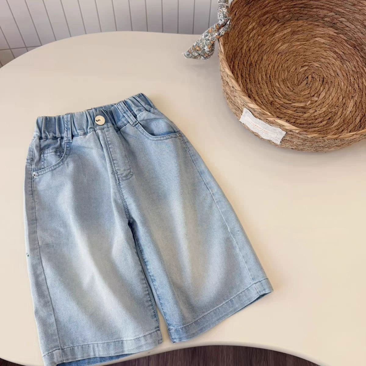 Children's Summer Cropped Pants Thin Pants Men's and Women's Soft Jeans Lightweight Loose Cartoon Fashion Casual Children's Wear Pants