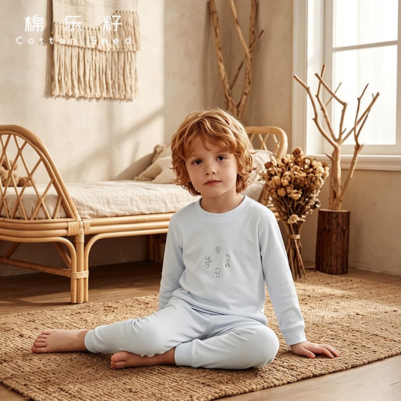 New Autumn/Winter Kids Cotton Thermal Underwear Set, Soft Fleece Cotton, Class A, Boys and Girls, Comfortable Seamless Thickened Warm Loungewear