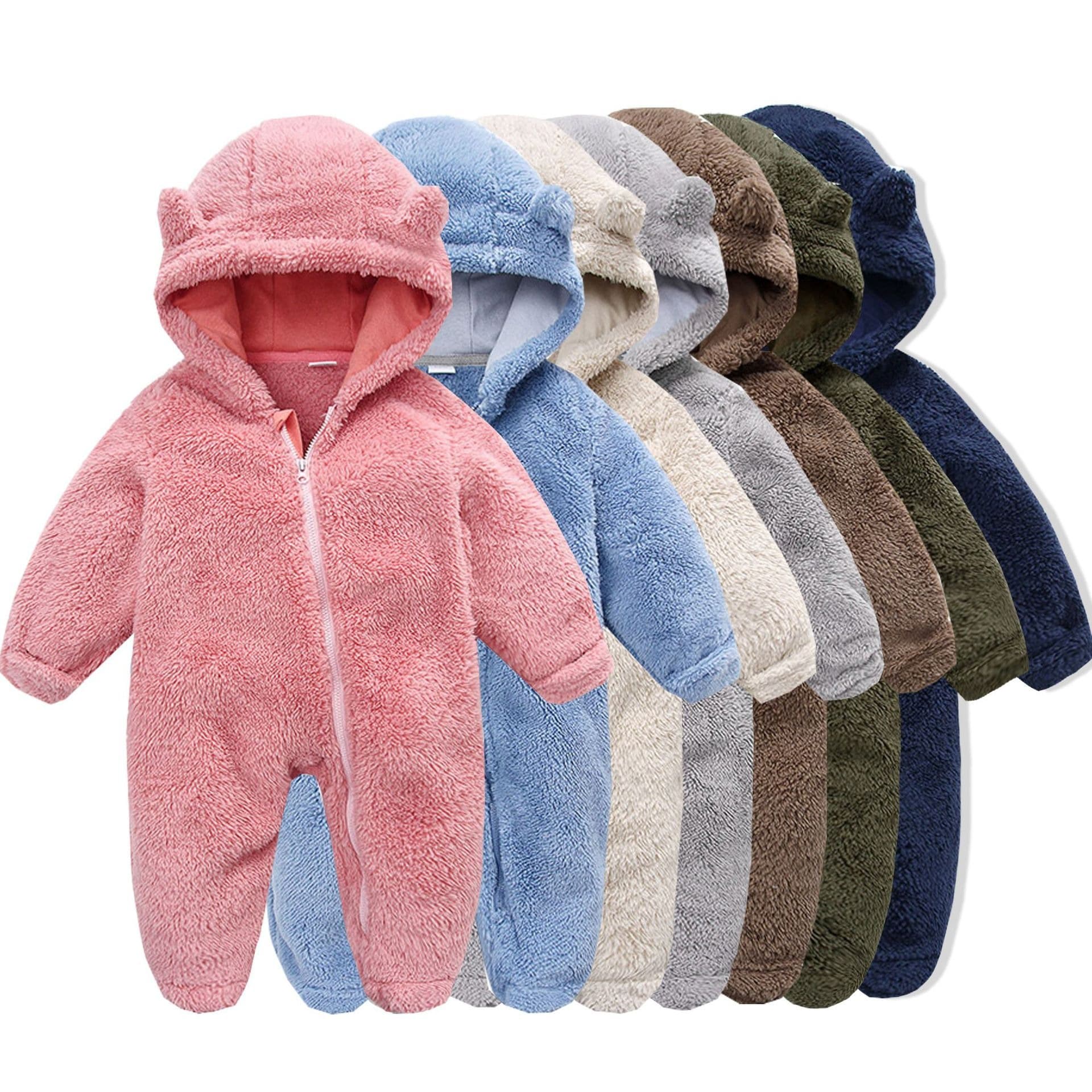 2025 Cross-border Autumn/Winter Fashion Candy-Colored Hooded Children's Romper - New Style, Warm Baby Clothing and Home Wear