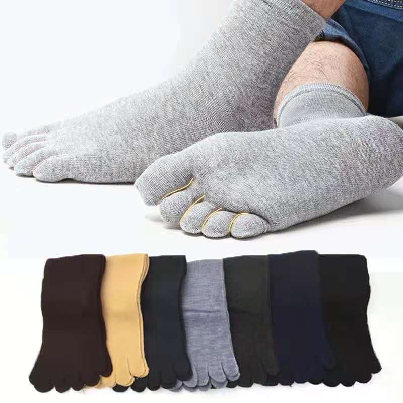Polyester-cotton mid-calf five-toe socks for men, black and gray, all-season flat toe-separated socks, exclusive supply for foreign trade, independent packaging, manufacturer
