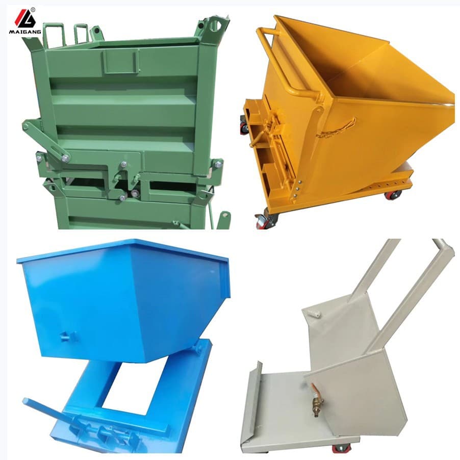 Machine tool waste chip conveyor hand-pushed self-dumping cart with bottom-opening hopper for waste loading/unloading containers