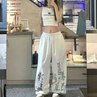 American High-Street Trendy Gothic Letter Print Sports Pants Women Spring New Design Jazz Dance Casual Pants