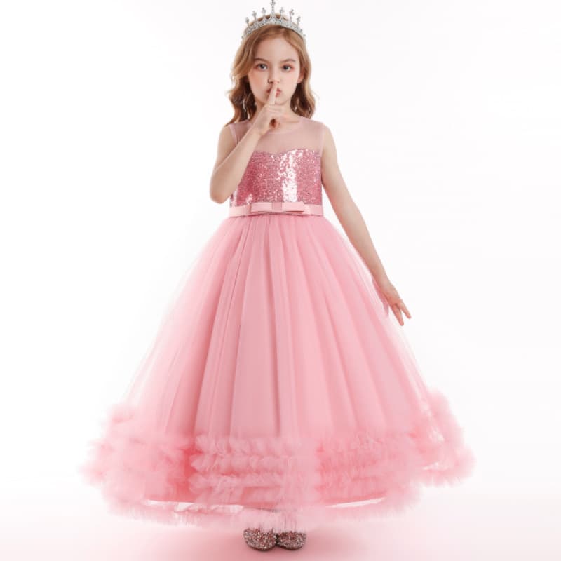 Amazon Cross-border Children's Dress Summer Girls Sequined Wedding Dress Embroidered Tulle Princess Tutu Dress