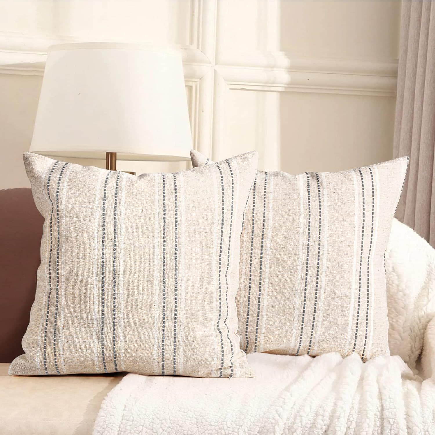 Bohemian Striped Linen Pillowcase Country Home Cushion Cover Living Room Sofa Pillowcase Bedside Pillowcase Polyester Fiberfill