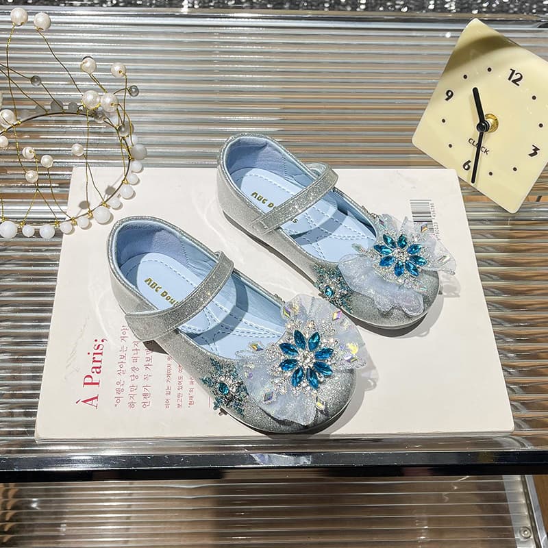 Girls' Crystal Shoes 2025 Spring New Children's Fashion Velcro Flats Baby Rhinestone Soft Sole Princess Shoes