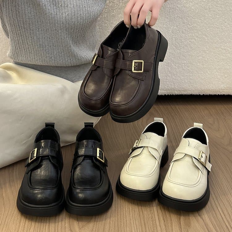 Brown Loafer Shoes for Women to Match Dresses 2026 Spring New Chunky Slip-on British Style Leather Shoes