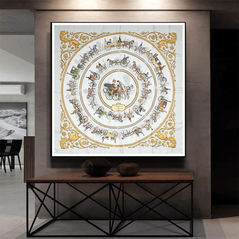 Modern light luxury Hermès silk scarf hanging painting sample room living room decorative painting American porch fantasy wall mural