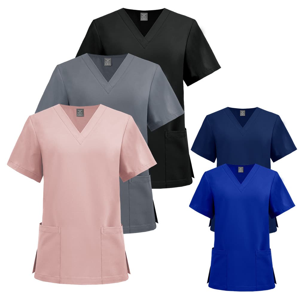 New Stretch Top Scrub Shirt Unisex V-Neck Pocket Short Sleeve Lightweight Nurse Uniform Multiple Colors Plus Size