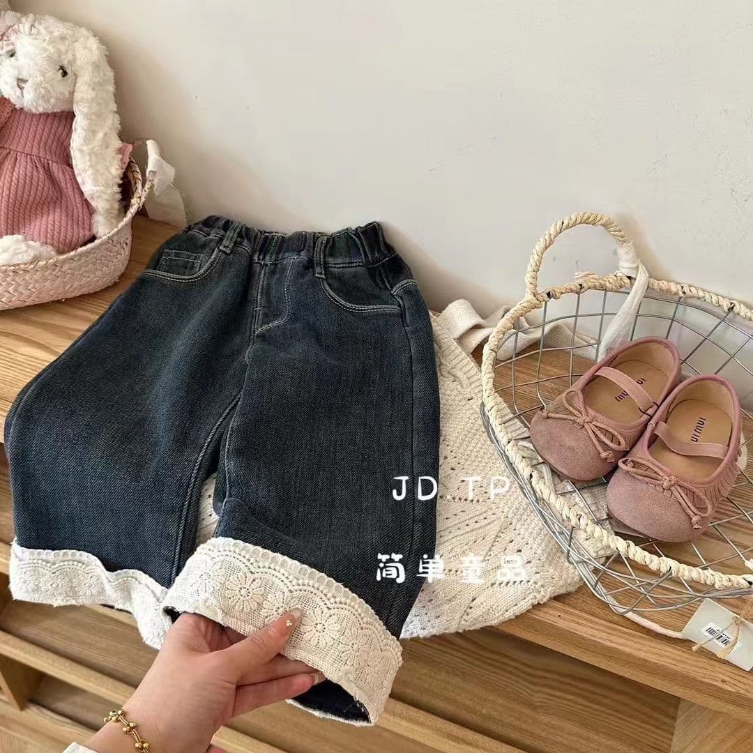 Girls' Fleece-Lined Jeans 2026 Autumn and Winter New Style Stylish Loose Straight Pants Thickened Children's Wide-Leg Pants