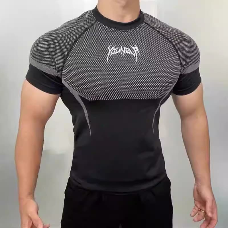 GYM x Batman Running Fitness Long Sleeve Top Casual Breathable Tight Short Sleeve Running SHARK
