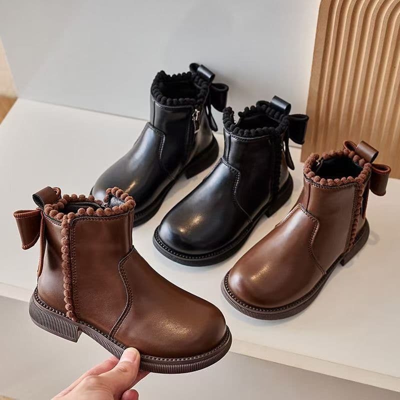 Children's Martin Boots 2026 Autumn/Winter New Style Girls Butterfly Bow Fashionable Short Boots Princess Style Trendy Leather Boots
