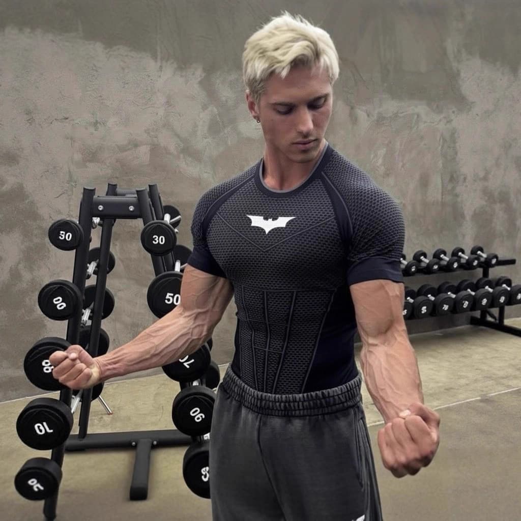 YOUNGLA fitness short-sleeved men's summer quick-drying elastic tights Batman co-branded Superman short-sleeved trendy brand
