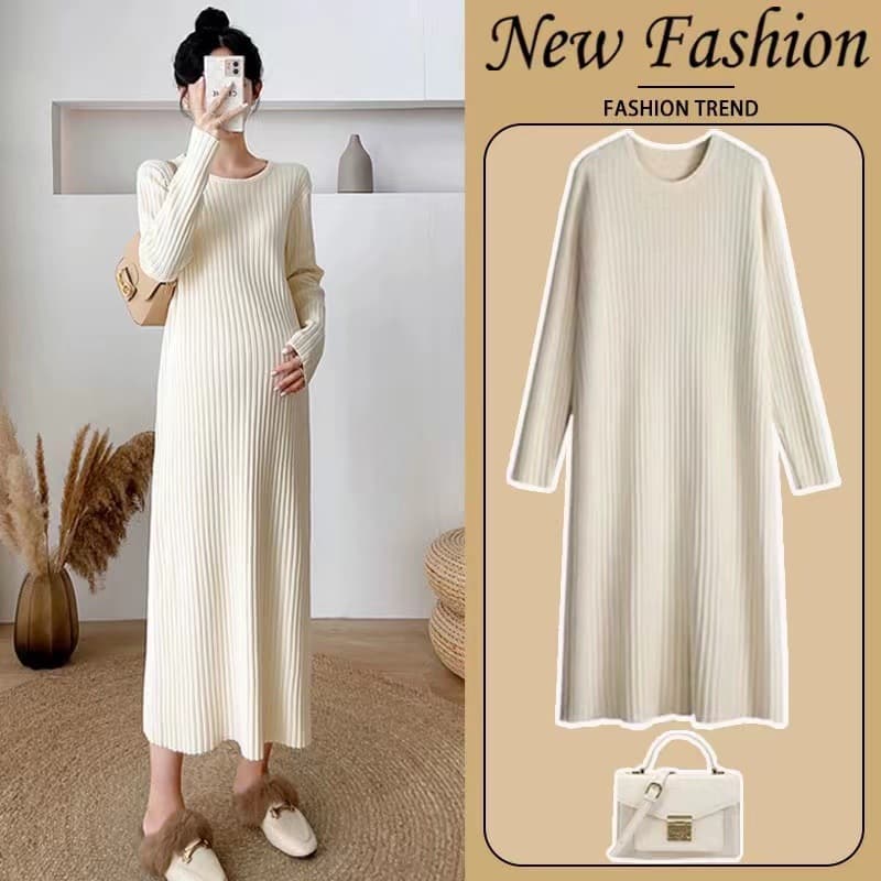 Maternity Dress Long Sleeve Knit Sweater Dress for Fall Winter, Loose Fit Simple Maternity Knit Dress to Wear with Coat