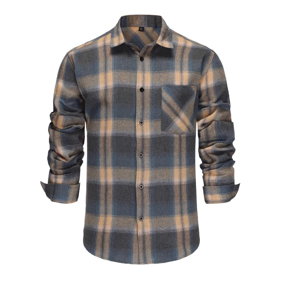 Wholesale Plus Size Men's Plaid Long Sleeve Shirt for EU/US Cross-Border Fashion Casual Shirt