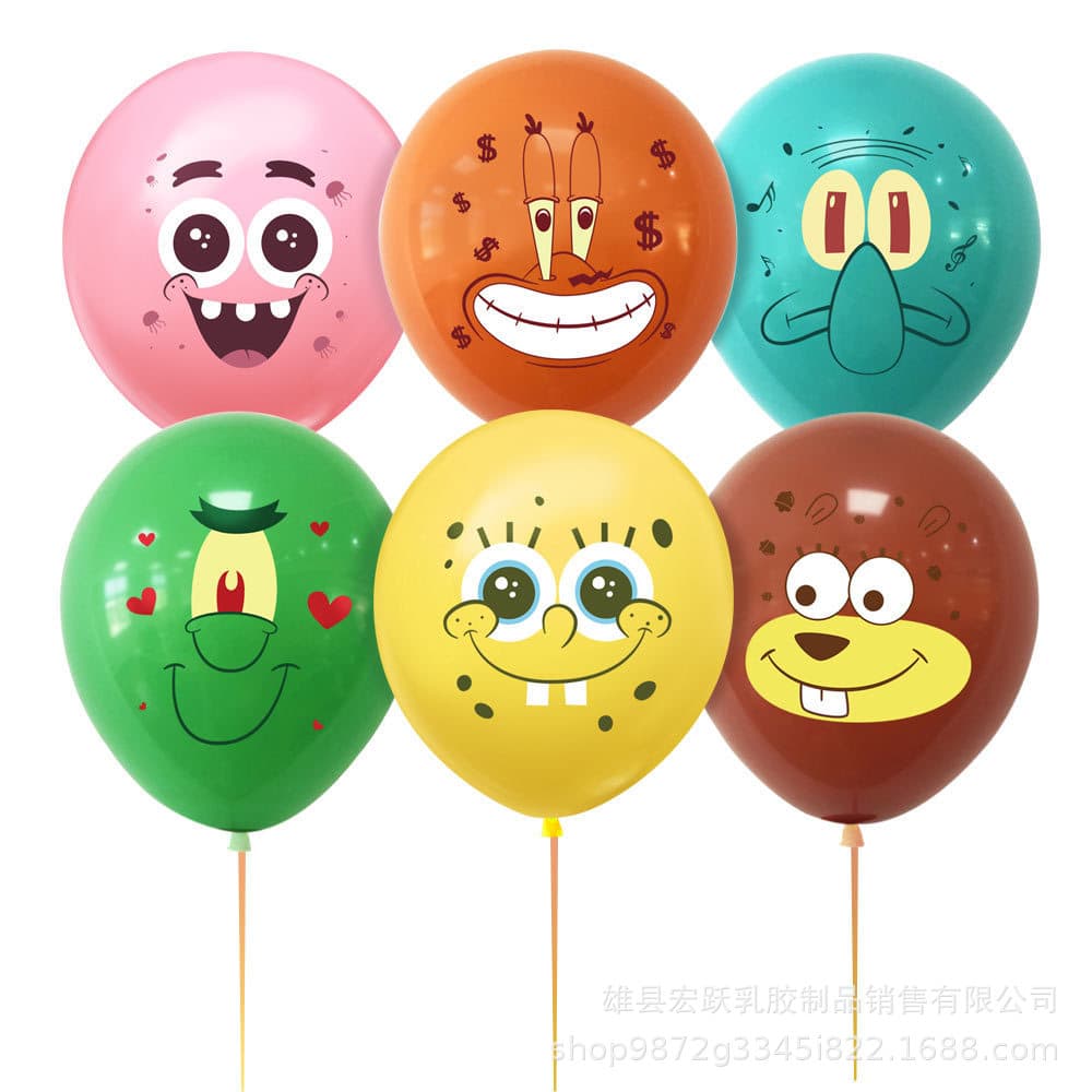 Cross-border Hot Sale 12-inch SpongeBob Latex Balloons SpongeBob Theme Birthday Party Balloon Decoration