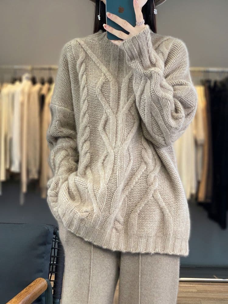 2025 Autumn/Winter New Arrival: High-Neck Solid Color Wool Sweater, Versatile Pullover Knit Wool Sweater for Women