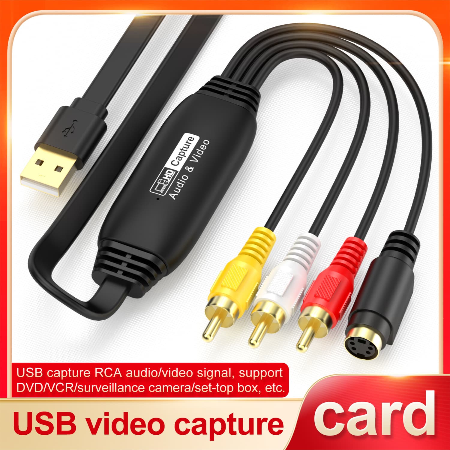 Cross-border hot-selling CVBS+S-Video to USB video signal image capture card 1080P surveillance capture card
