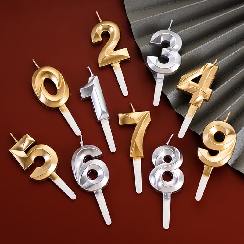 Gold Number Candle Birthday Cake Decoration for Kids Baby First Birthday Cake Topper Trendy Party Baking Candle
