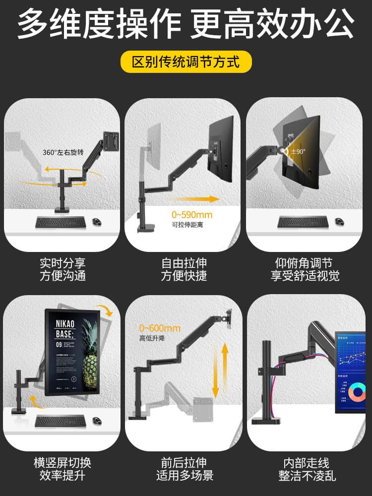 Pneumatic Arm, Robotic Arm, Bracket Arm, 35mm Tube Diameter, Telescopic Rotation, Universal Display Accessories, DIY, Multi-Screen Splicing