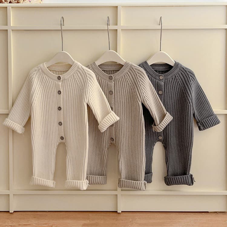 Newborn Baby Winter Clothes, Stylish and Versatile Infant Solid Color Knitted Thickened Romper, Baby Onesie for Winter