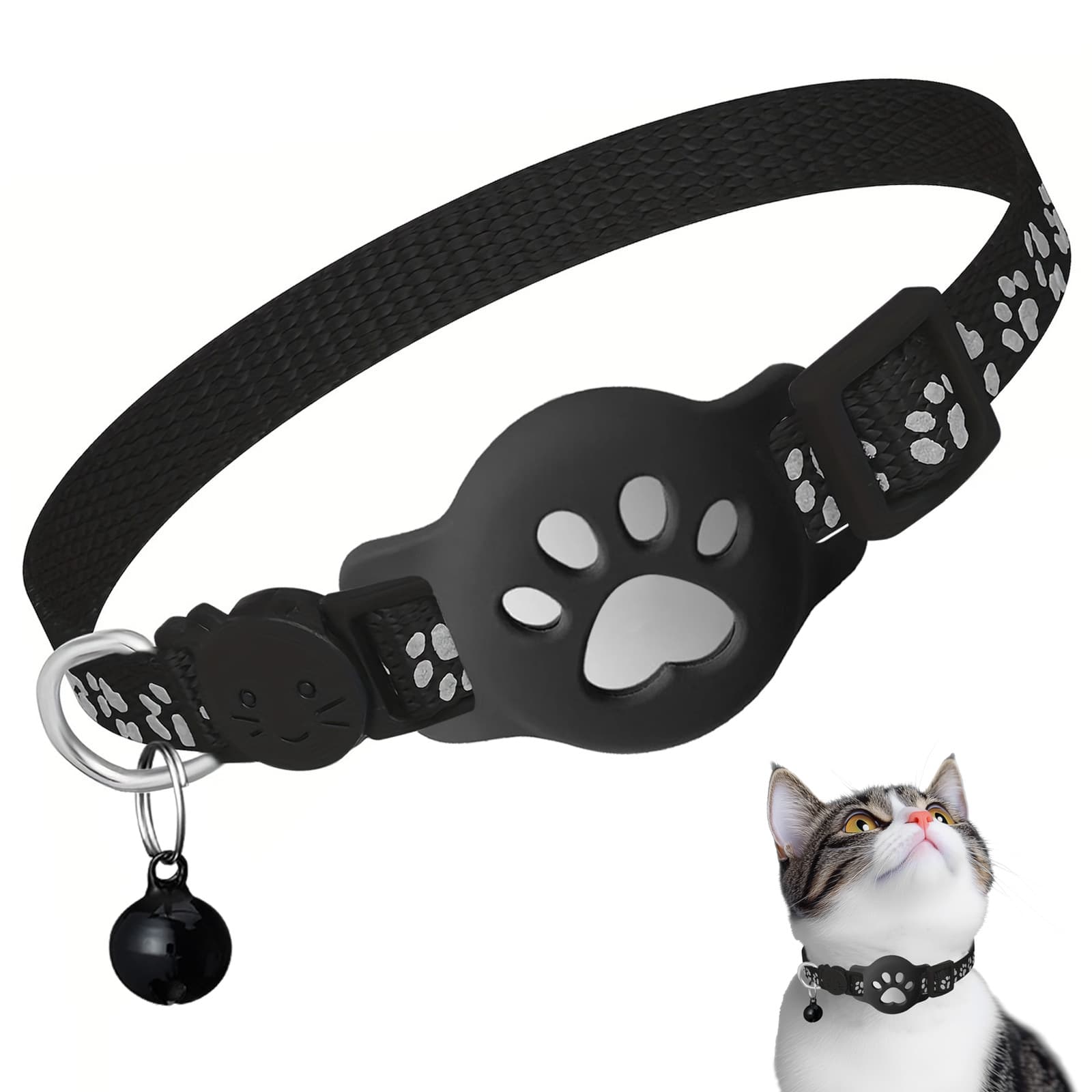 Apple AirTag Tracker Protective Case, Paw-Shaped Reflective Collar with Bell, Cat Neck Collar, In Stock