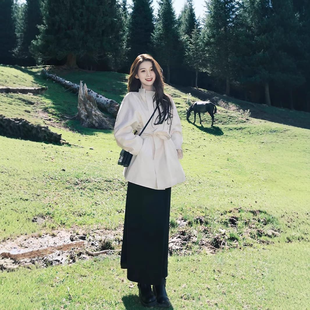 White Stand Collar Trench Coat for Women 2026 Spring Autumn New Short Style British Elegance Jacket