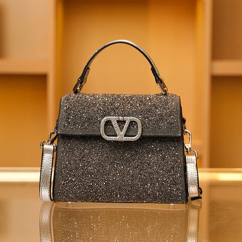 2024 Autumn/Winter New Rhinestone Embellished European-American Retro Fashion Women's Bag High-Quality Matte Mini Square Bag Shoulder Crossbody
