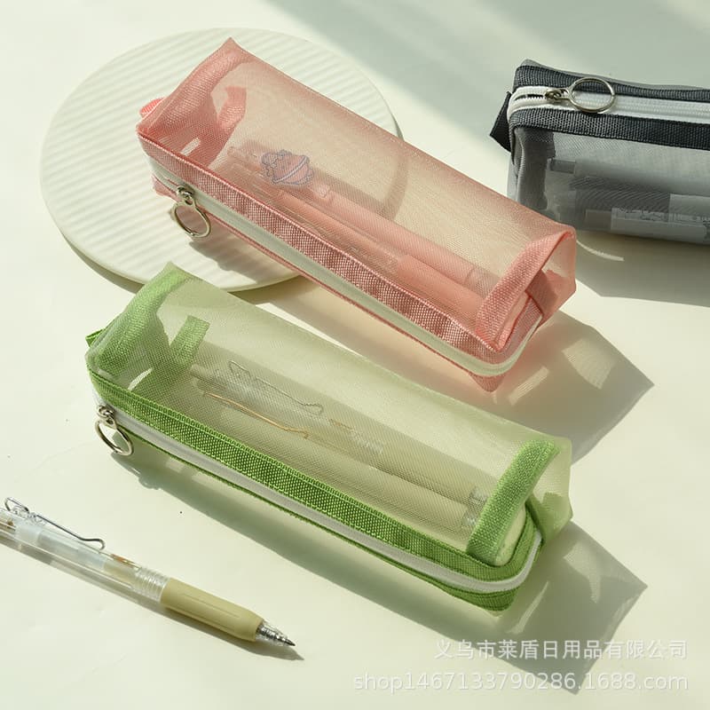 Large Capacity Transparent Colorful Mesh Stationery Bag Student Fresh Artistic Zipper Storage Bag Office School Supply Organizer