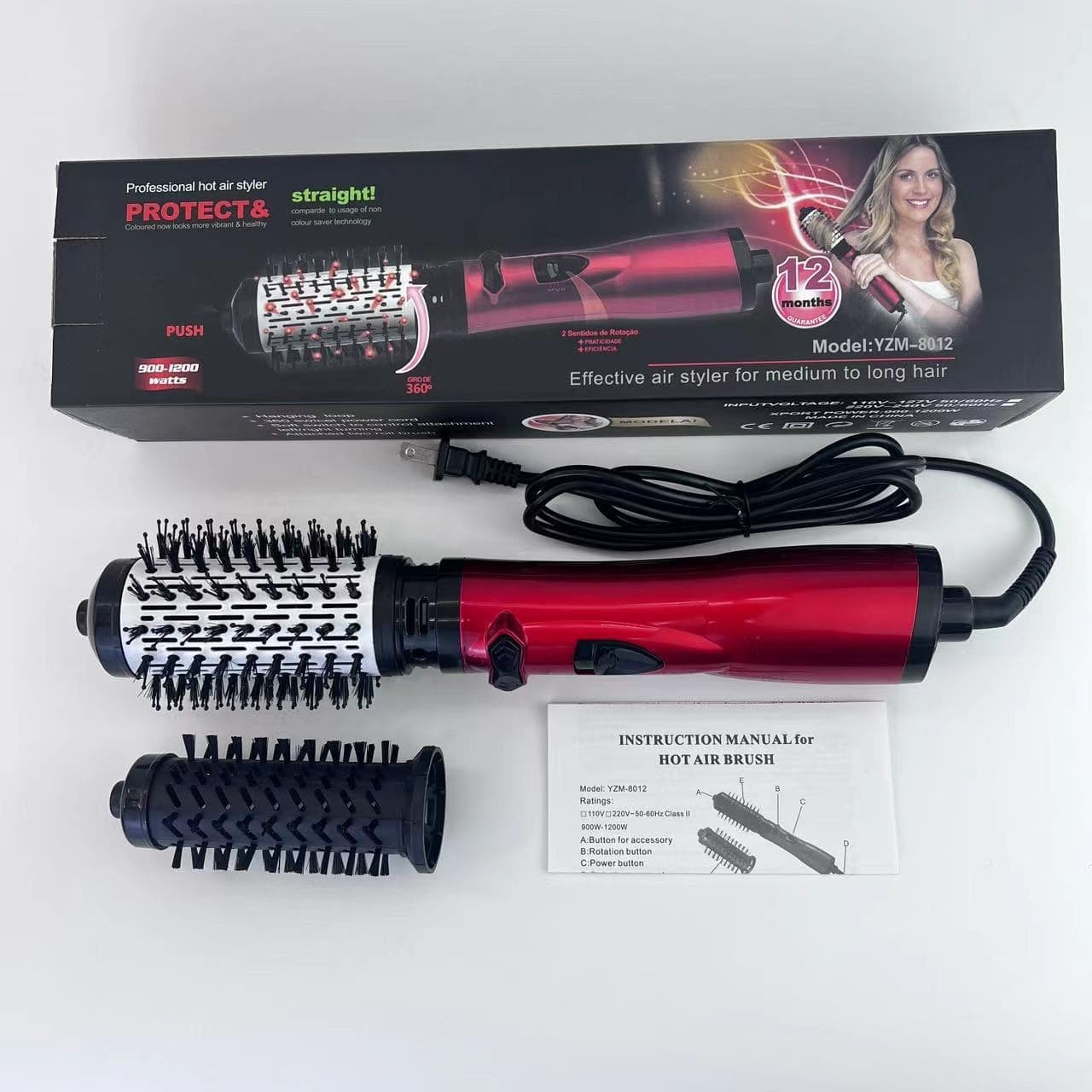 New Multifunctional Electric Hair Straightener Brush, Automatic Curling Iron, Hot Air Styling Tool, Cold Air 3-in-1 Hot Air Brush