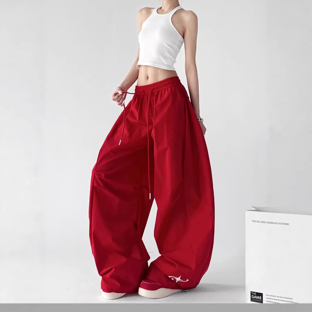 Women's Summer Pleated Loose Wide-Leg Cargo Pants Street Dance Jazz Dance Curved Blade Pants Slimming Leg-Shaping Palazzo Pants